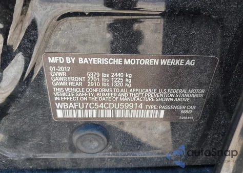 2012 BMW 535I xDrive z USA, uszkodzony, nr VIN WBAFU7C54CDU59914